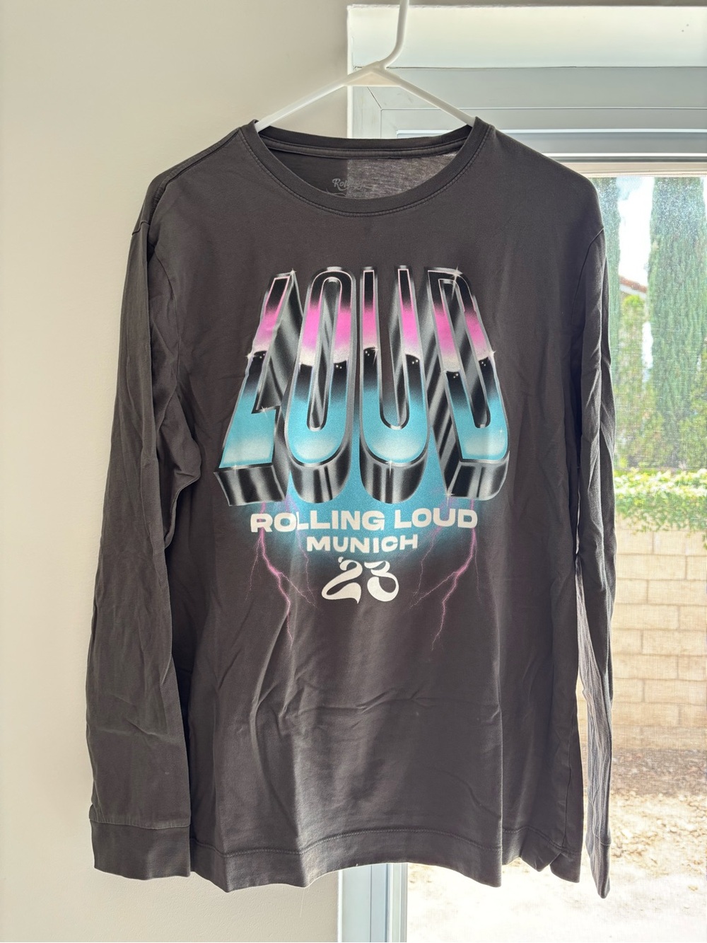 Rolling Loud Munich Long Sleeve Graphic Tee - Black with Teal & Pink